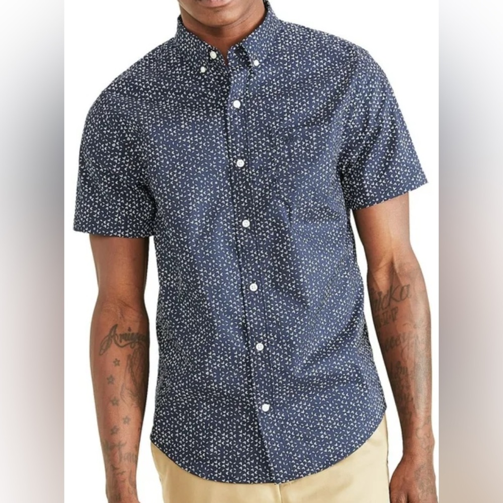 NWT. Dockers Men's Classic Fit Blue Floral‎ Cotton Woven Button-Down Shirt XL